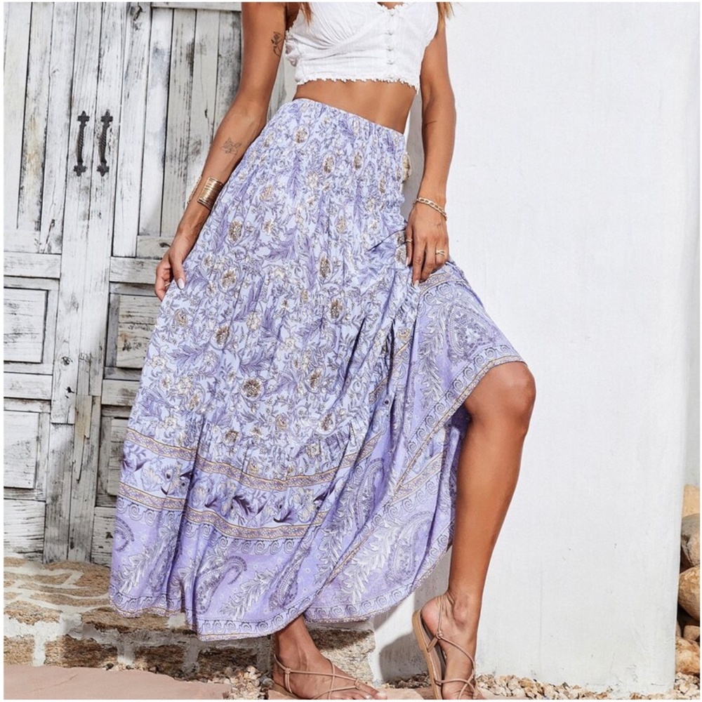 Boho Paisley Print Cottagecore Maxi Skirt - Picture 5 of 10